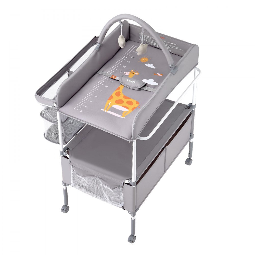 VEVOR Foldable Baby Changing Diaper Station with Side Basket & Hanging Rod Gray
