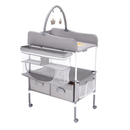 VEVOR Foldable Baby Changing Diaper Station with Side Basket & Hanging Rod Gray