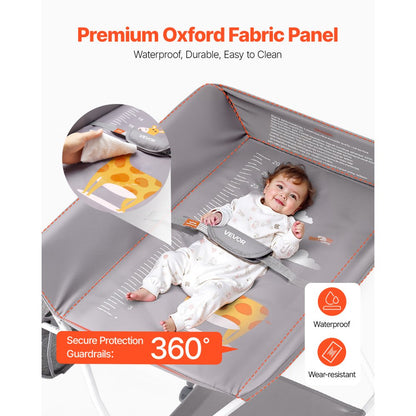VEVOR Foldable Baby Changing Diaper Station with Side Basket & Wheels Light Gray