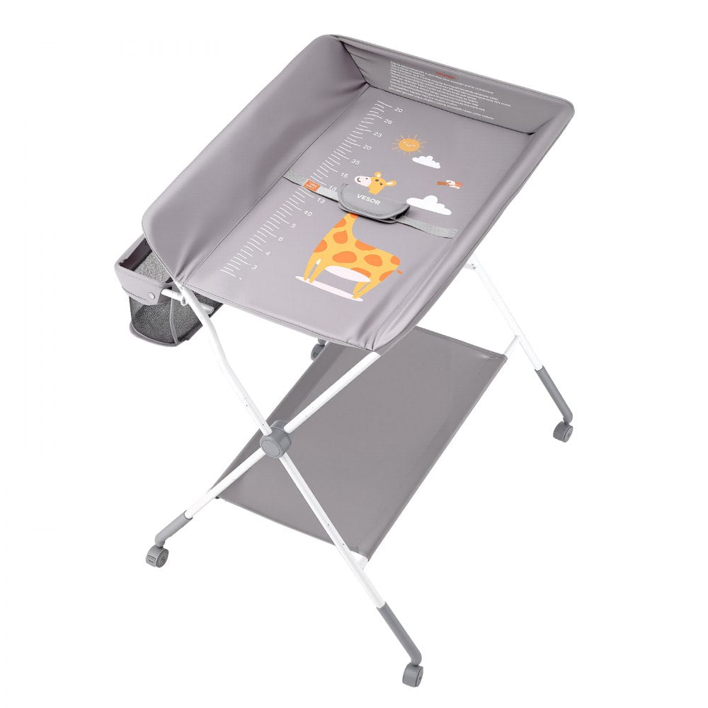VEVOR Foldable Baby Changing Diaper Station with Side Basket & Wheels Light Gray