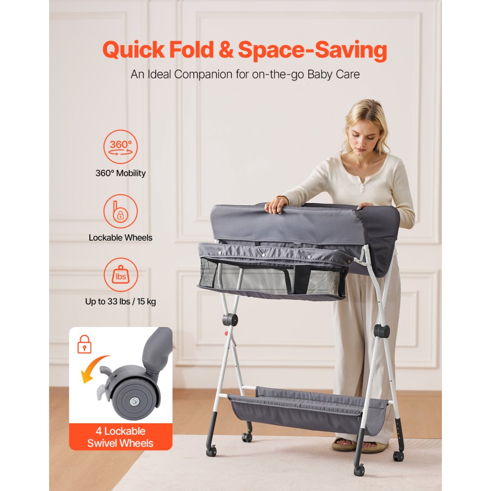 VEVOR Foldable Baby Changing Diaper Station with Side Basket & Wheels Dark Gray