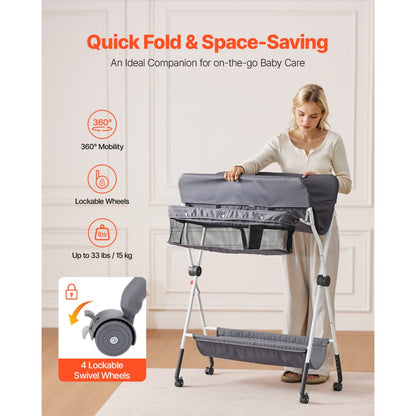 VEVOR Foldable Baby Changing Diaper Station with Side Basket & Wheels Dark Gray