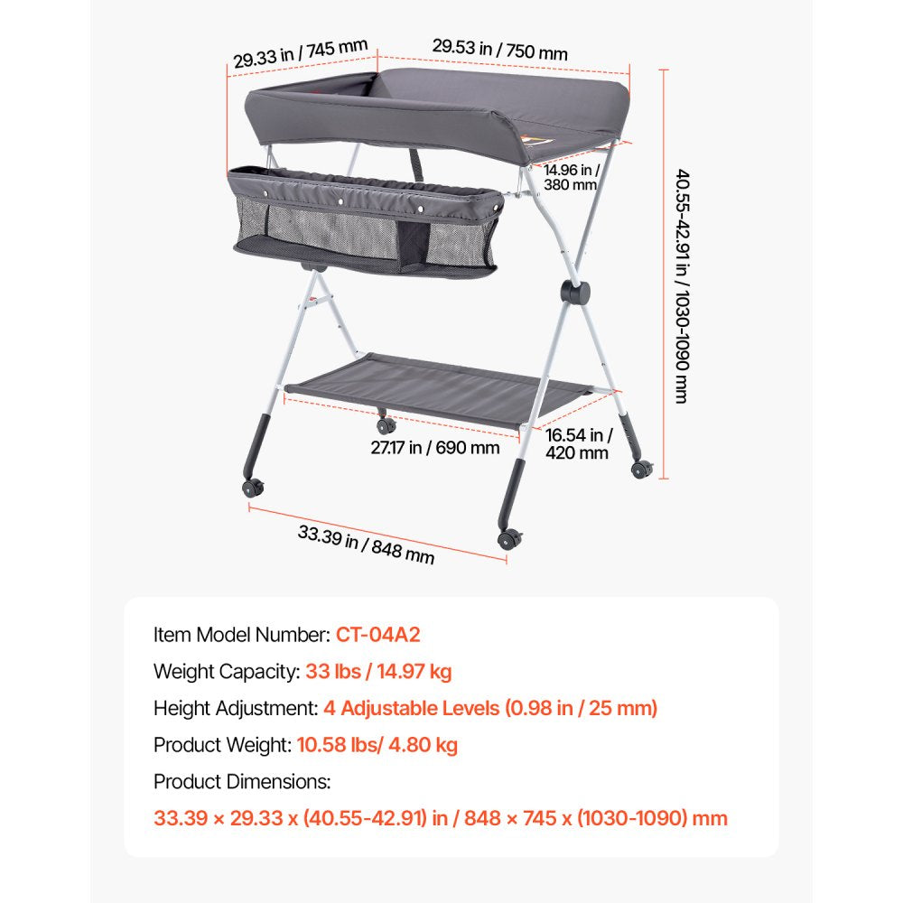 VEVOR Foldable Baby Changing Diaper Station with Side Basket & Wheels Dark Gray