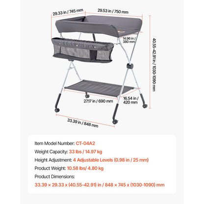 VEVOR Foldable Baby Changing Diaper Station with Side Basket & Wheels Dark Gray