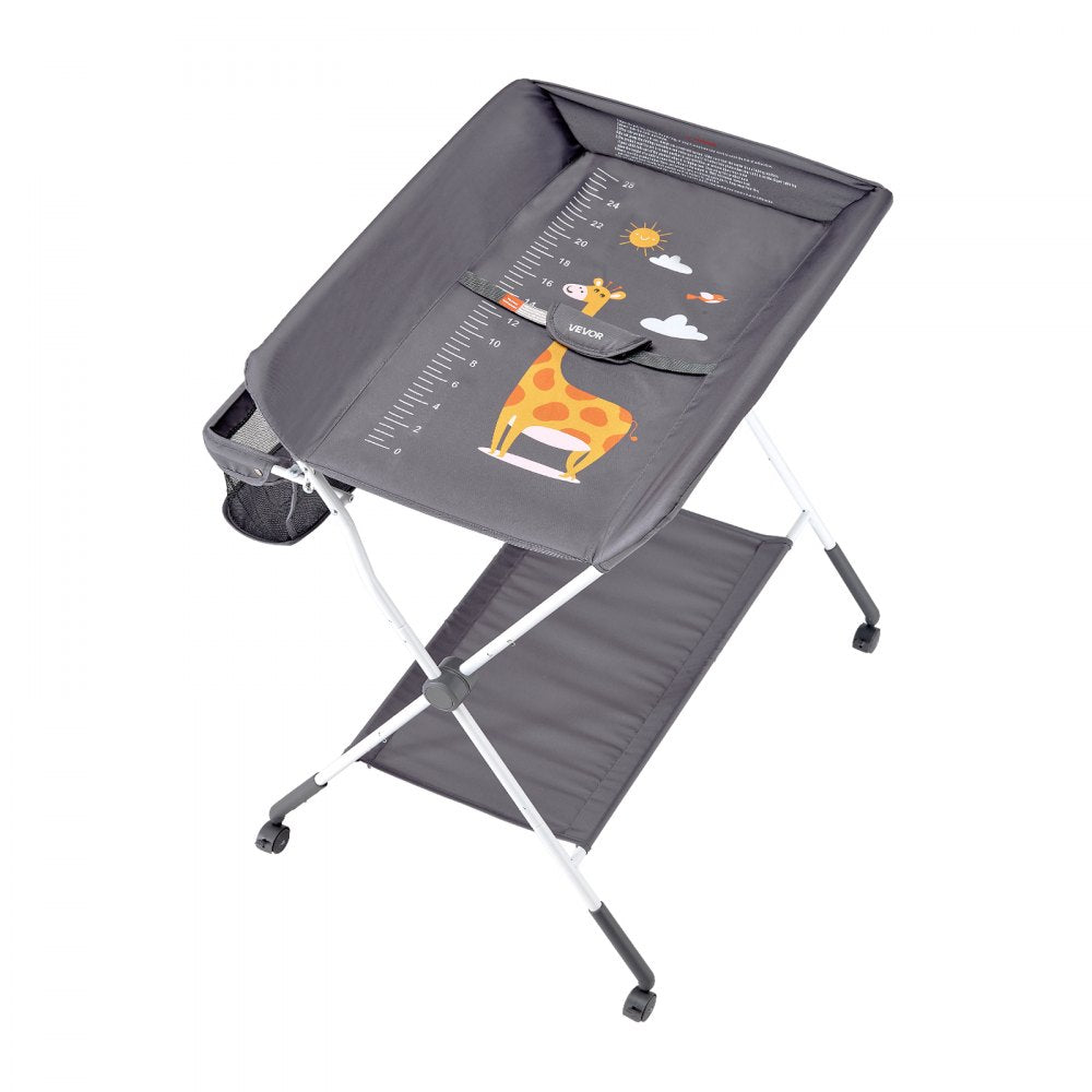 VEVOR Foldable Baby Changing Diaper Station with Side Basket & Wheels Dark Gray