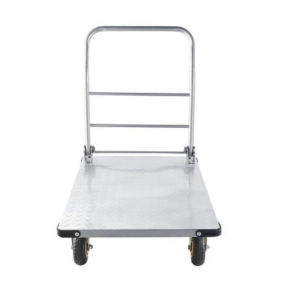Platform Truck, 907.18 kg Capacity, Heavy Duty Steel Flatbed Cart with Swivel Wheels and Handle, Foldable Platform Hand Push Truck Dolly, for Groceries, Garage, Warehouse, 900 x 600 x 900 mm