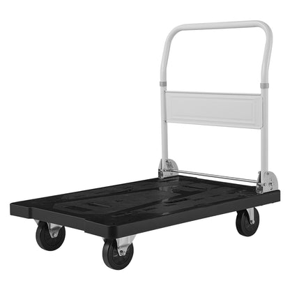 Foldable Push Cart Dolly, 299.37 kg Capacity, Folding Platform Truck with Swivel Wheels, Moving Platform Hand Truck Flatbed Cart, Space Saving Push Handle, for Easy Storage, 895 x 595 x 850 mm