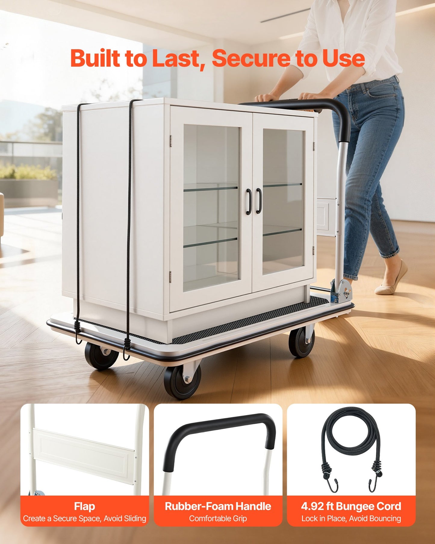 Foldable Push Cart Dolly, 299.37 kg Capacity, Folding Platform Truck with Swivel Wheels, Moving Platform Hand Truck Flatbed Cart, Space Saving Push Handle, for Easy Storage, 900 x 870 x 610 mm