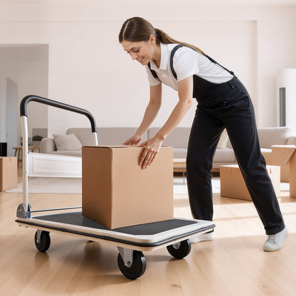 Foldable Push Cart Dolly, 299.37 kg Capacity, Folding Platform Truck with Swivel Wheels, Moving Platform Hand Truck Flatbed Cart, Space Saving Push Handle, for Easy Storage, 900 x 870 x 610 mm