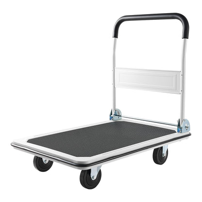 Foldable Push Cart Dolly, 299.37 kg Capacity, Folding Platform Truck with Swivel Wheels, Moving Platform Hand Truck Flatbed Cart, Space Saving Push Handle, for Easy Storage, 900 x 870 x 610 mm