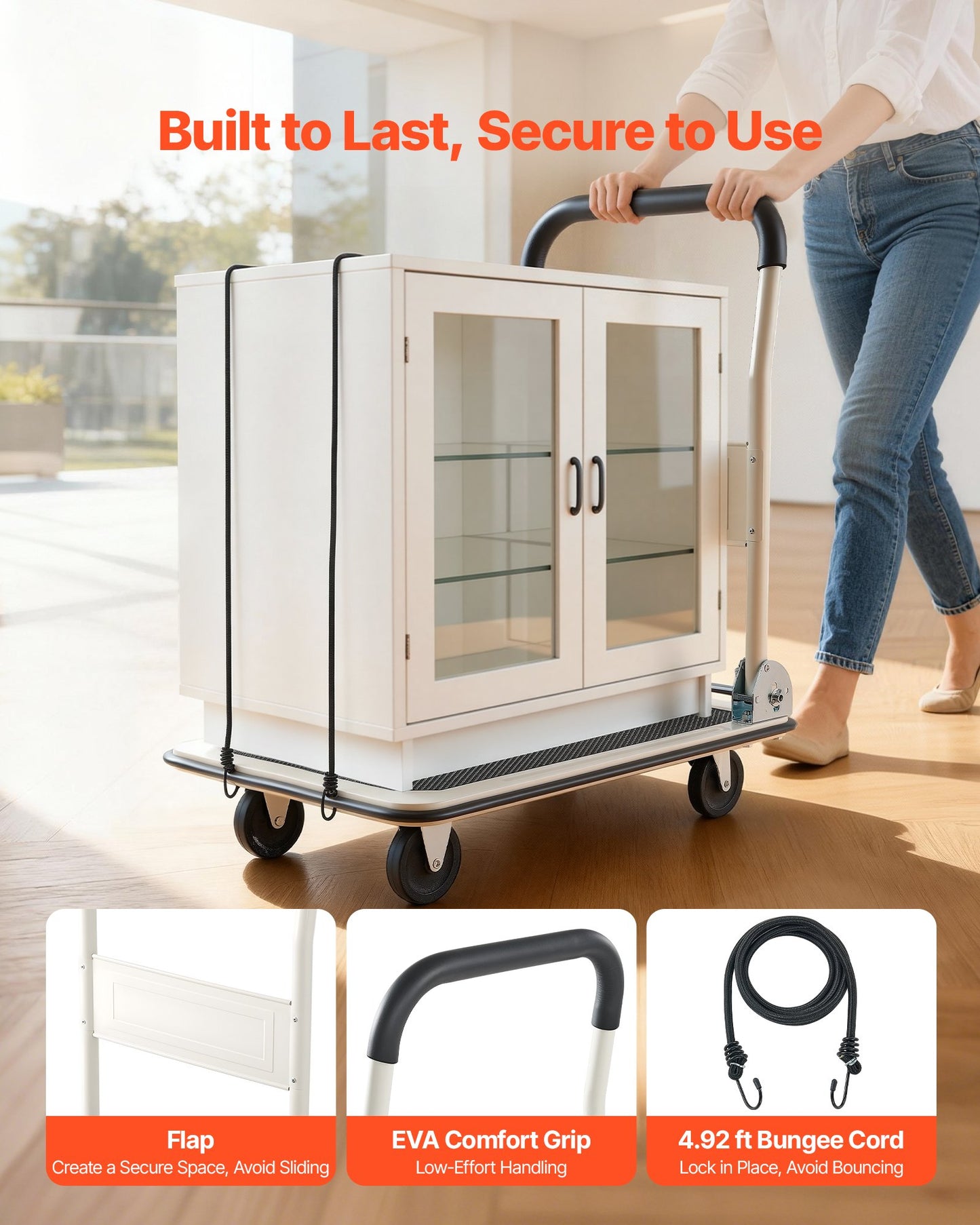 Foldable Push Cart Dolly, 149.69 kg Capacity, Folding Platform Truck with Swivel Wheels, Moving Platform Hand Truck Flatbed Cart, Space Saving Push Handle, for Easy Storage, 735 x 480 x 825 mm