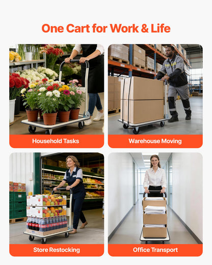 Foldable Push Cart Dolly, 149.69 kg Capacity, Folding Platform Truck with Swivel Wheels, Moving Platform Hand Truck Flatbed Cart, Space Saving Push Handle, for Easy Storage, 735 x 480 x 825 mm