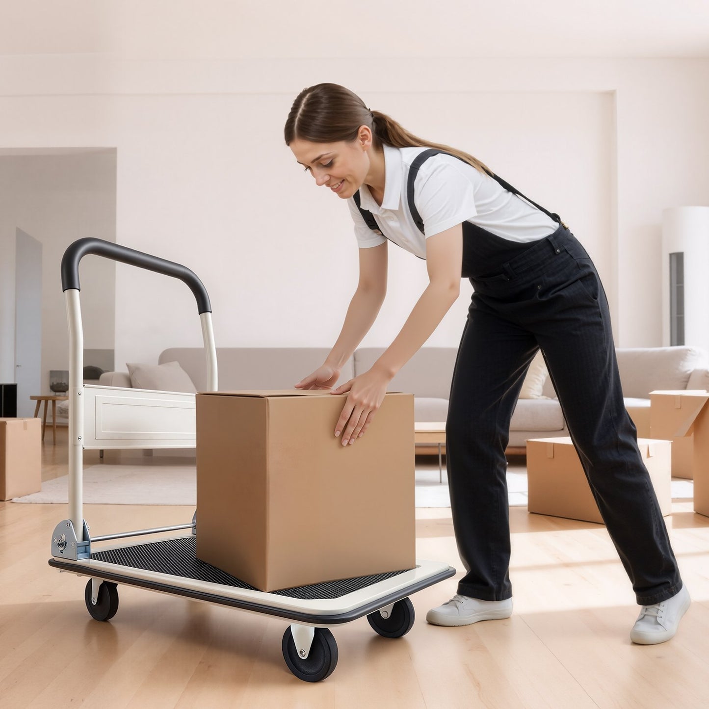 Foldable Push Cart Dolly, 149.69 kg Capacity, Folding Platform Truck with Swivel Wheels, Moving Platform Hand Truck Flatbed Cart, Space Saving Push Handle, for Easy Storage, 735 x 480 x 825 mm