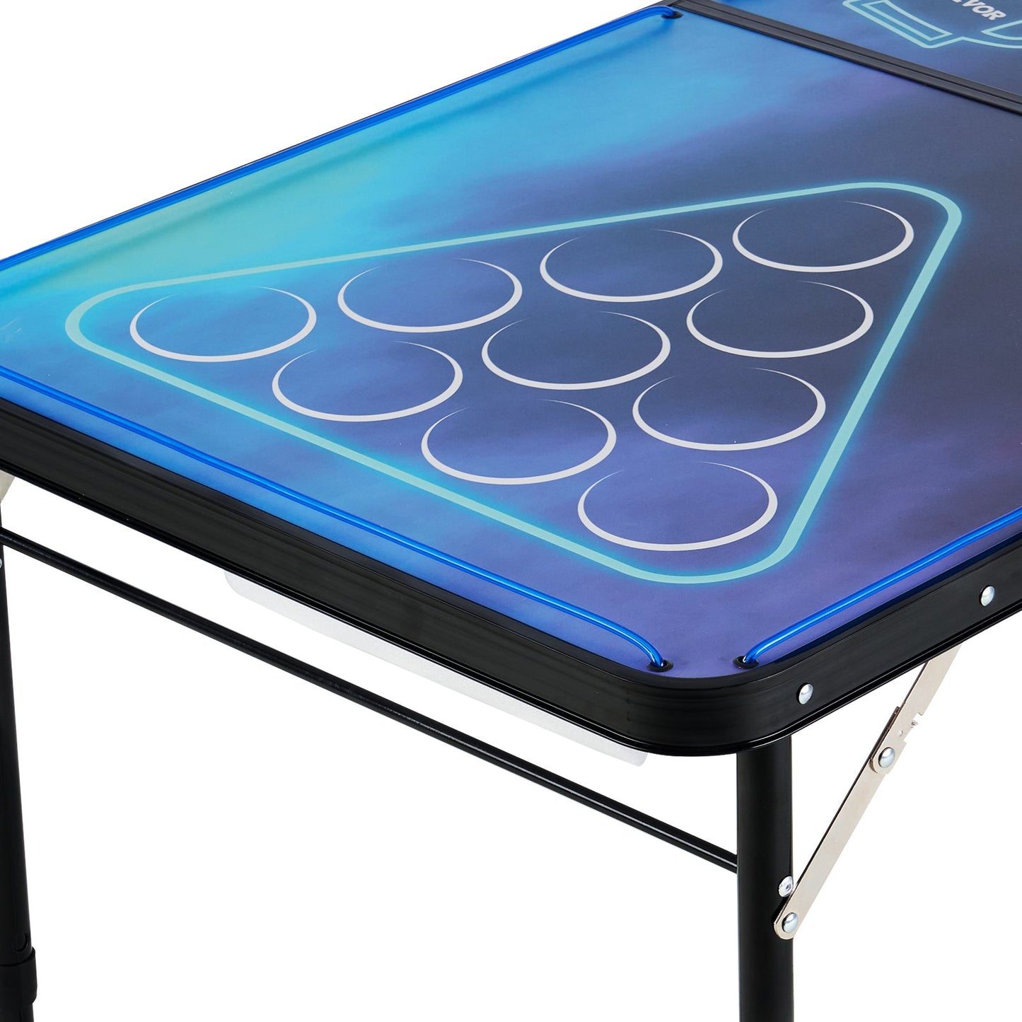 2.4 m Portable Beer Pong Table, LED Lights, Foldable Tailgate Table with Carrying Handles and 6 Pong Balls, Adjustable Height, Lightweight Table for Office, Tailgate Party, Travel & Camping