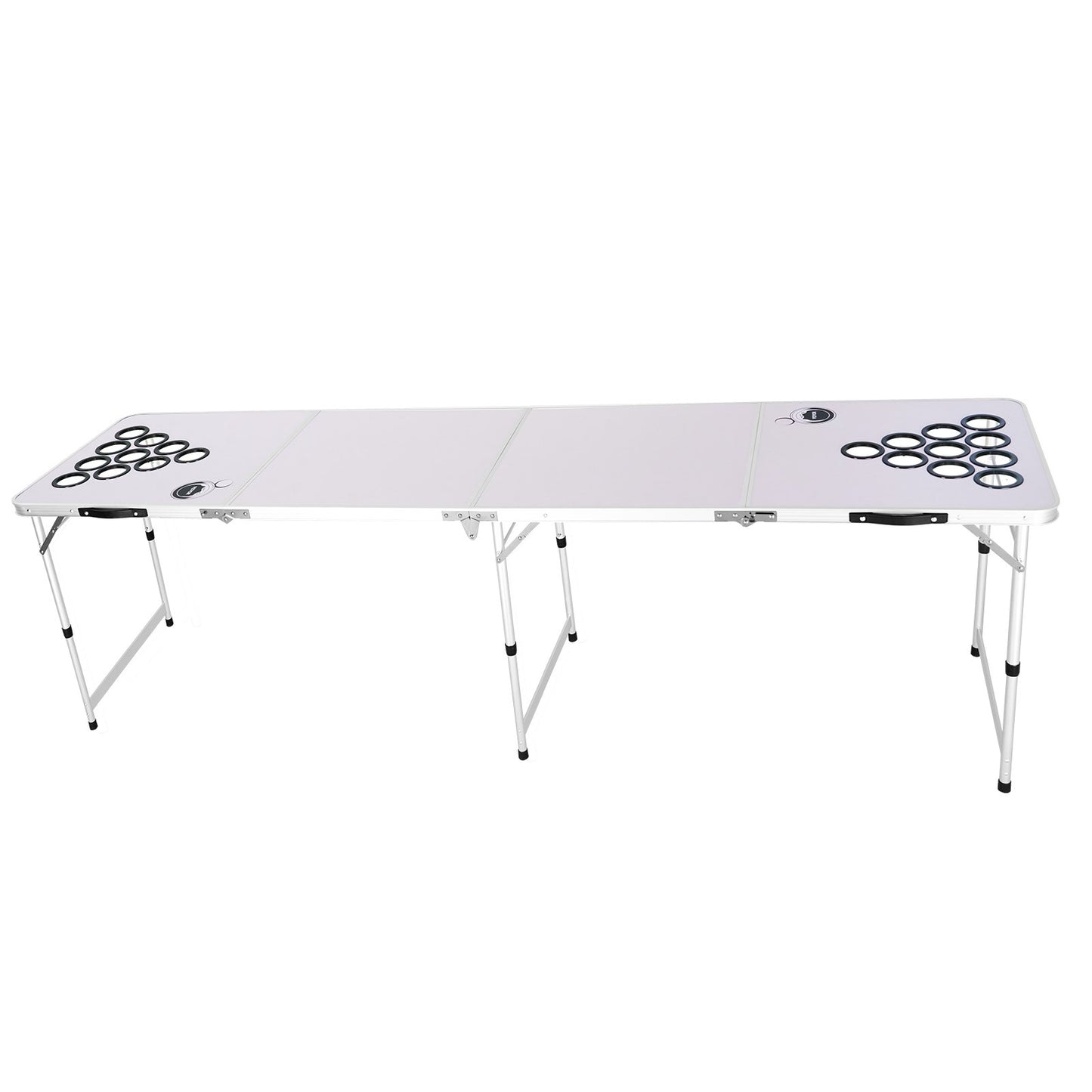 2.4 m Portable Beer Pong Table, Folding Tailgate Table, Cup Holes, Dry Erase Markers and Carrying Handles, Adjustable Height, Lightweight Table for Office, Tailgate Party & Camping, White