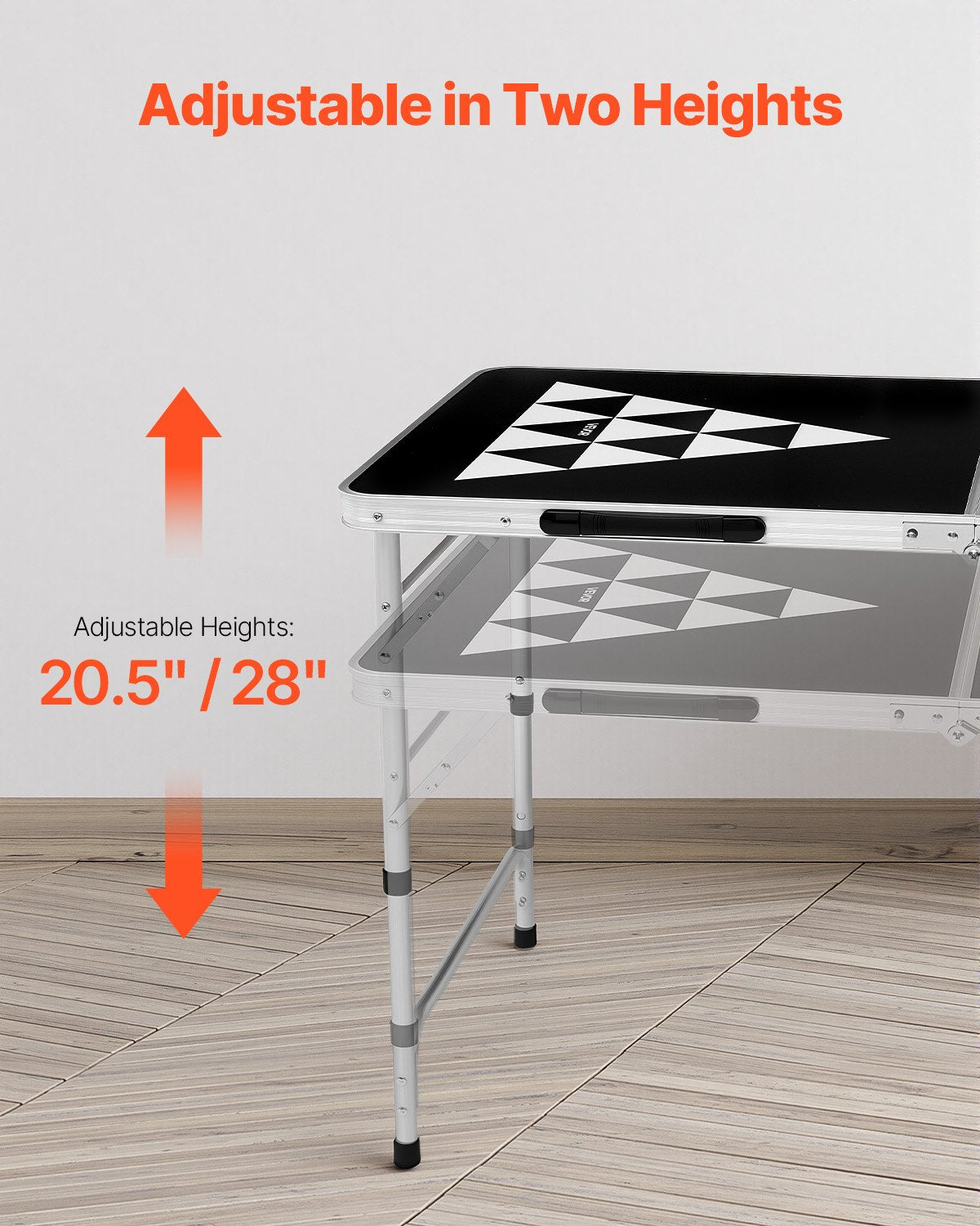 2.4 m Portable Beer Pong Table, Foldable Tailgate Table,Carrying Handles and 6 Pong Balls, Adjustable Height, Lightweight Table for Office, Tailgate Party, Travel and Camping, Black