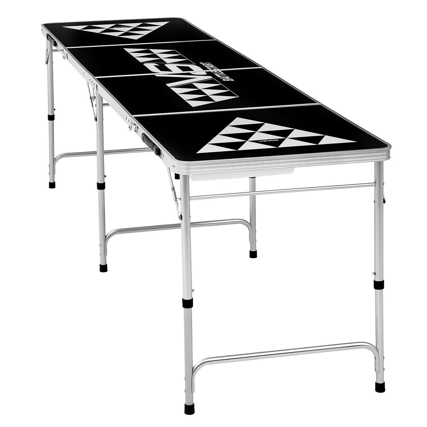 2.4 m Portable Beer Pong Table, Foldable Tailgate Table,Carrying Handles and 6 Pong Balls, Adjustable Height, Lightweight Table for Office, Tailgate Party, Travel and Camping, Black