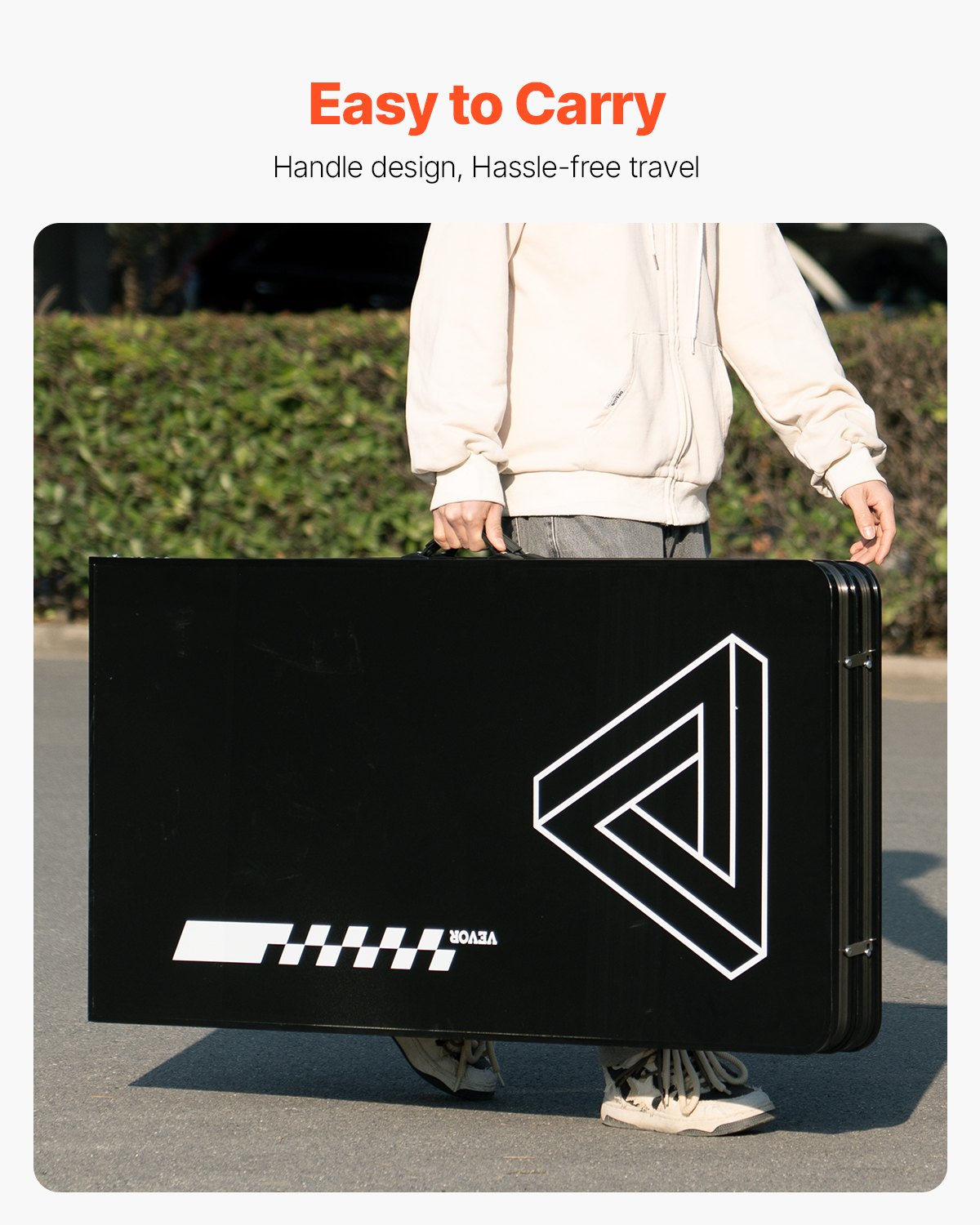 2.4 m Portable Beer Pong Table, Foldable 36 inch Heightened Table, Carrying Handles and 6 Pong Balls, Lightweight Tailgate Table for Office, Tailgate Party, Travel & Camping, Black