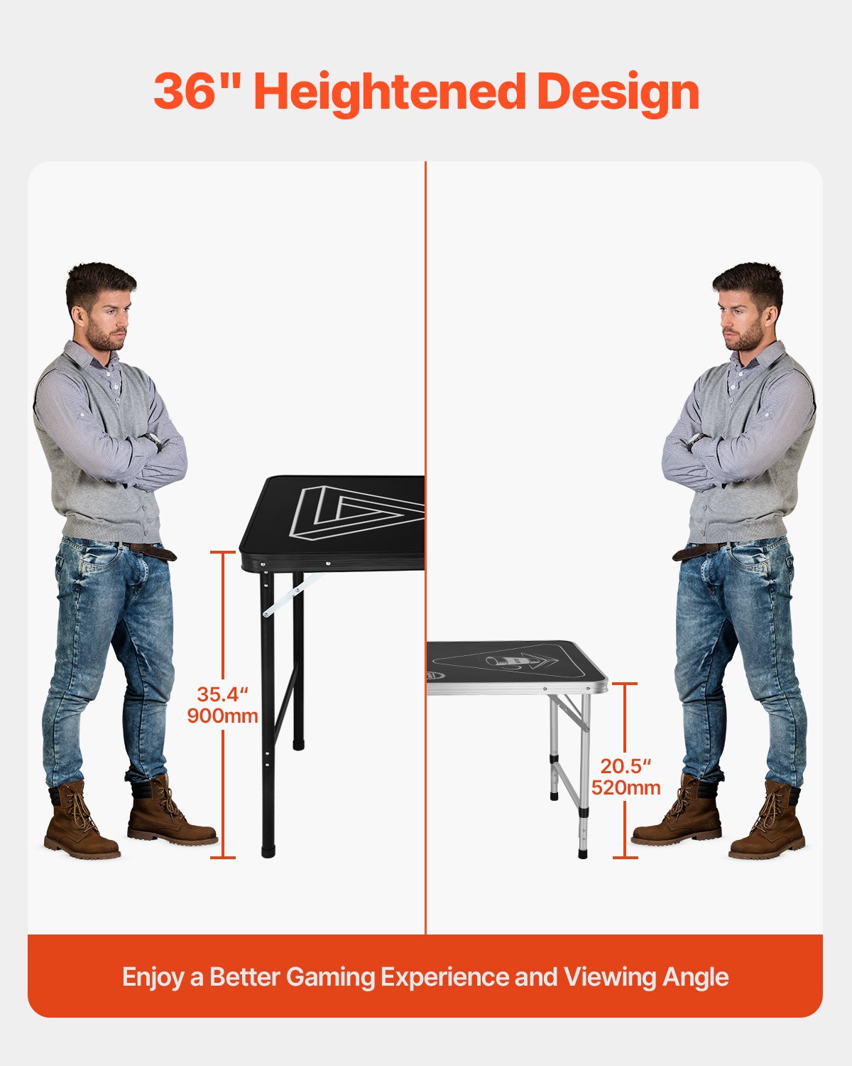 2.4 m Portable Beer Pong Table, Foldable 36 inch Heightened Table, Carrying Handles and 6 Pong Balls, Lightweight Tailgate Table for Office, Tailgate Party, Travel & Camping, Black