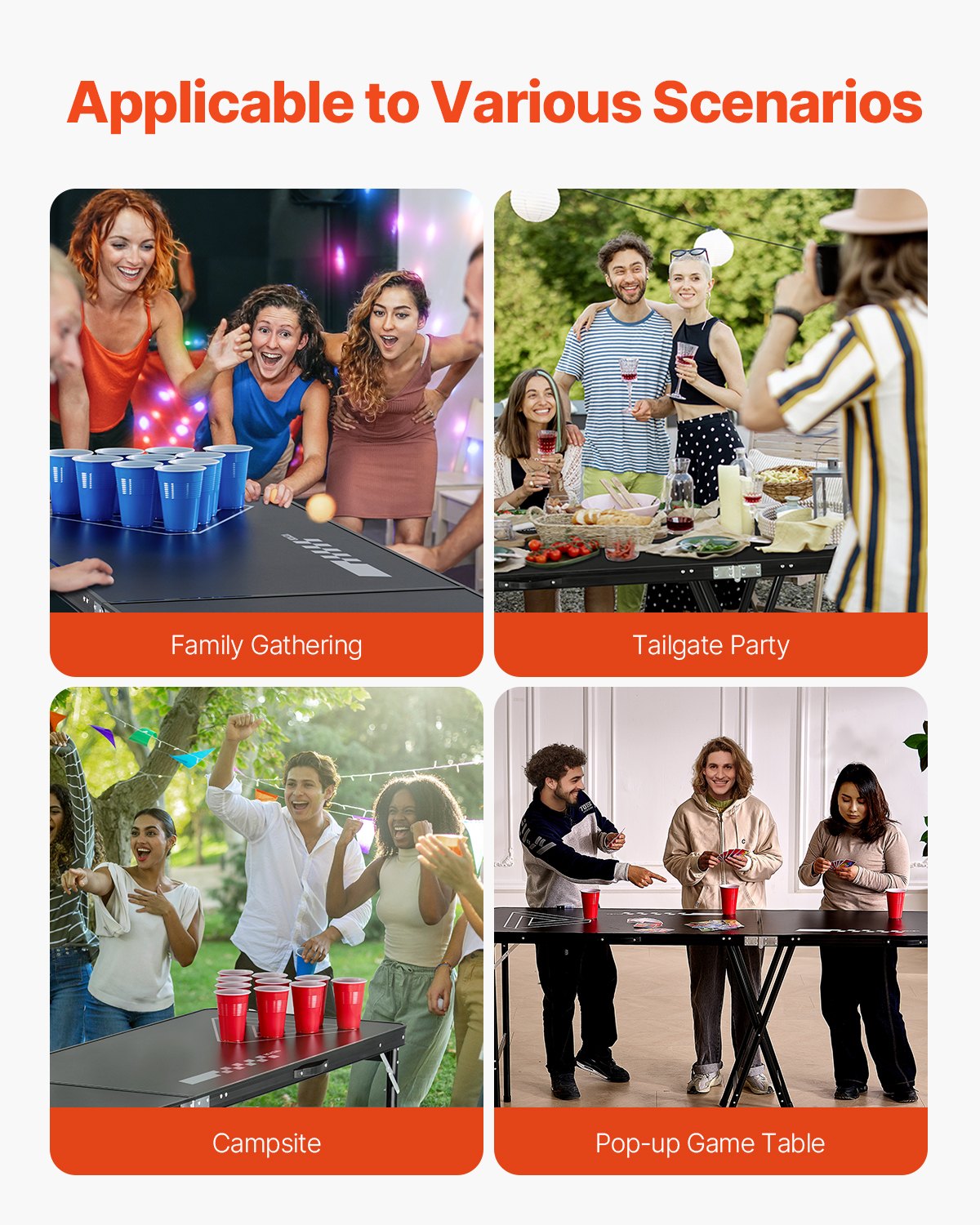 2.4 m Portable Beer Pong Table, Foldable 36 inch Heightened Table, Carrying Handles and 6 Pong Balls, Lightweight Tailgate Table for Office, Tailgate Party, Travel & Camping, Black