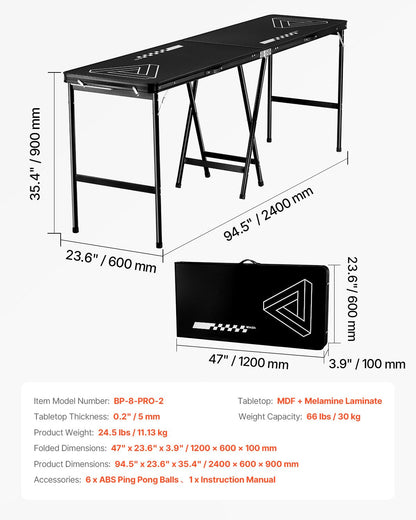 2.4m Portable Folding Beer Pong Table with Carrying Handle for Parties
