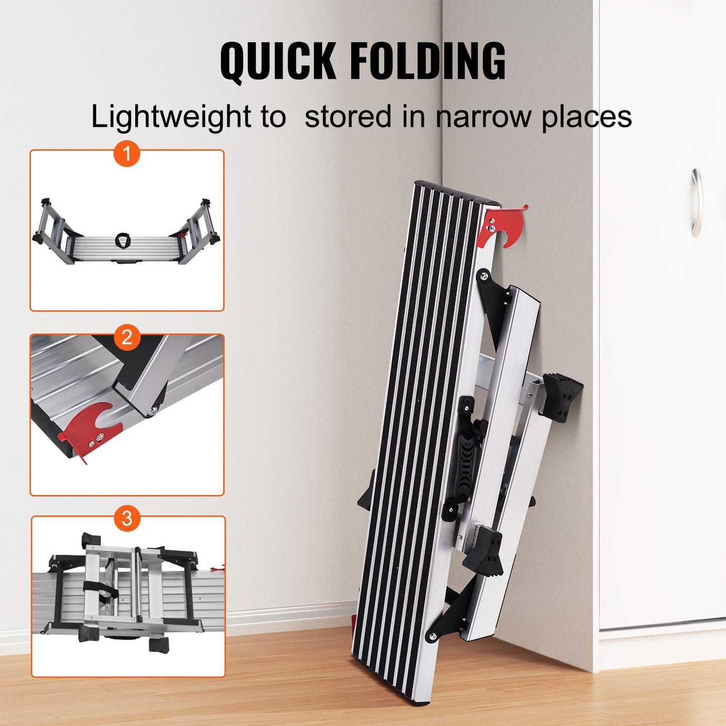 VEVOR Folding Work Platform, 660 lbs Load Capacity, Aluminum Drywall Stool Ladder,