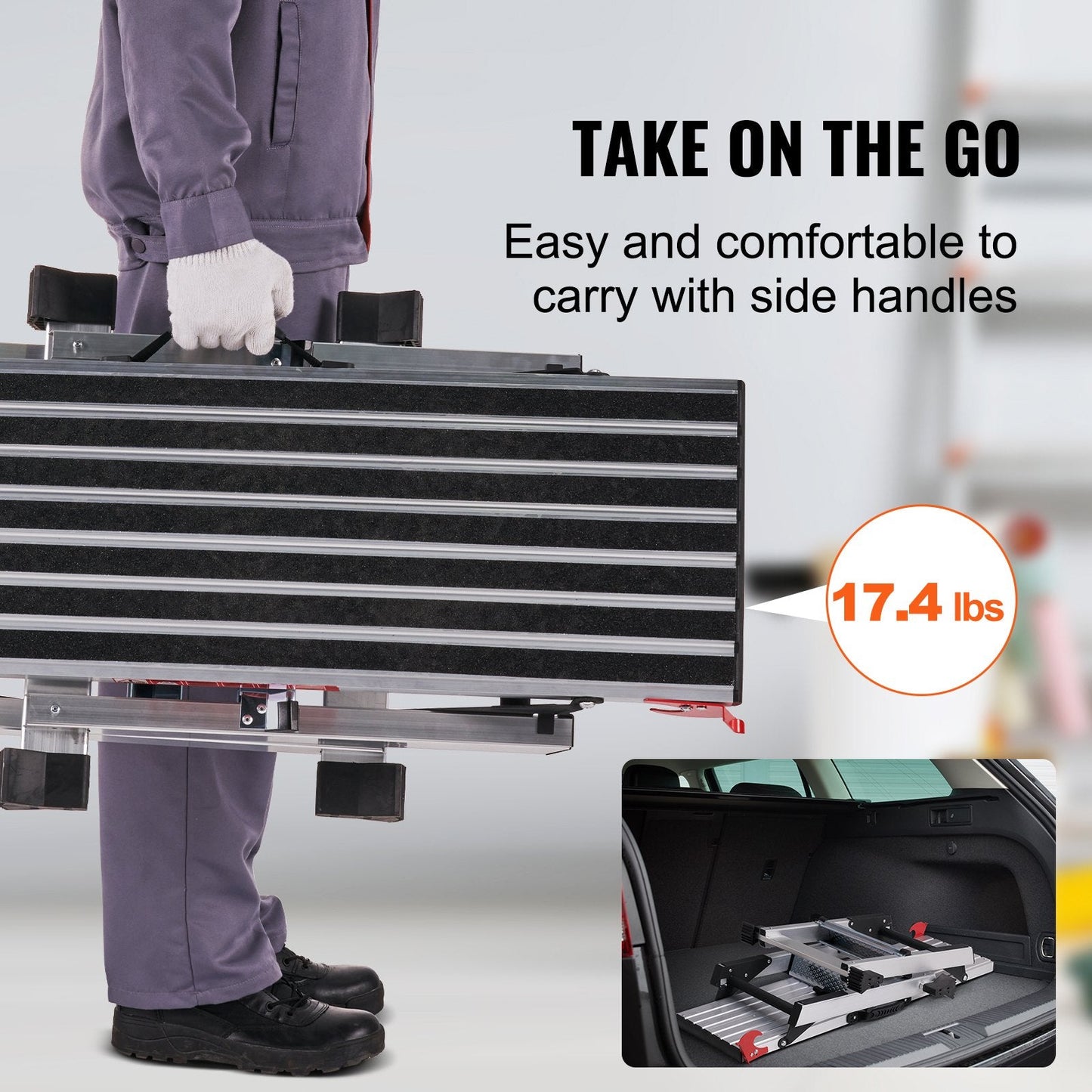 Aluminum Folding Work Platform, 200 kg Capacity, 1.28 m x 0.3 m, Non-Slip Feet