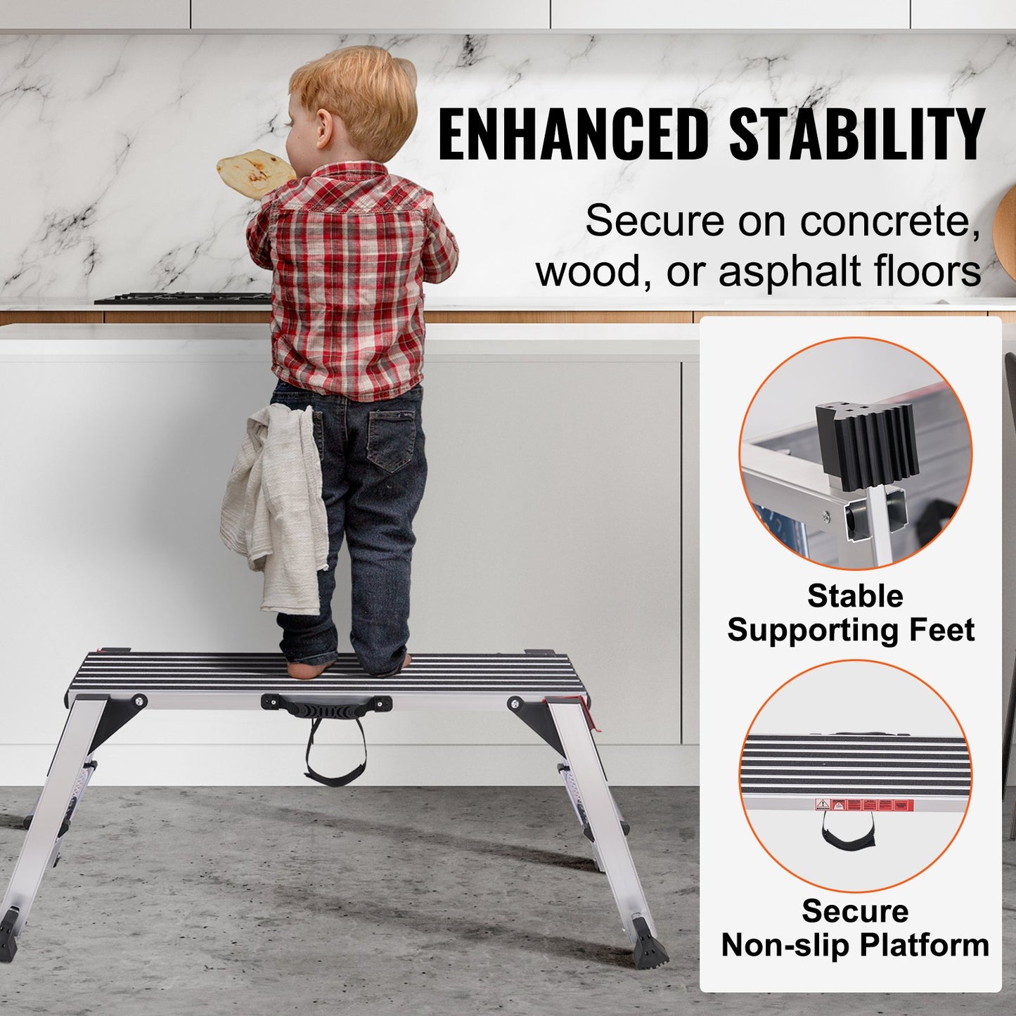 VEVOR Folding Work Platform, 660 lbs Load Capacity, Aluminum Drywall Stool Ladder,