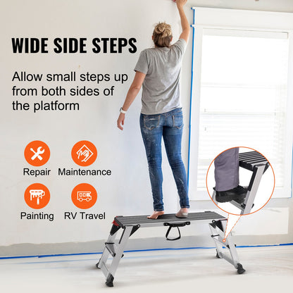 VEVOR Folding Work Platform, 660 lbs Load Capacity, Aluminum Drywall Stool Ladder,