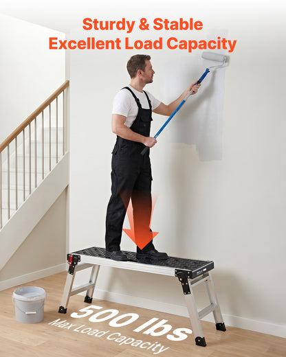 Folding Work Platform, 910 x 310 mm Aluminum Step Stool, 420 mm Height, 226.8 kg Load Capacity, Heavy Duty Platform Ladder with Locks, Portable Work Bench for Painting & Maintenance & Home