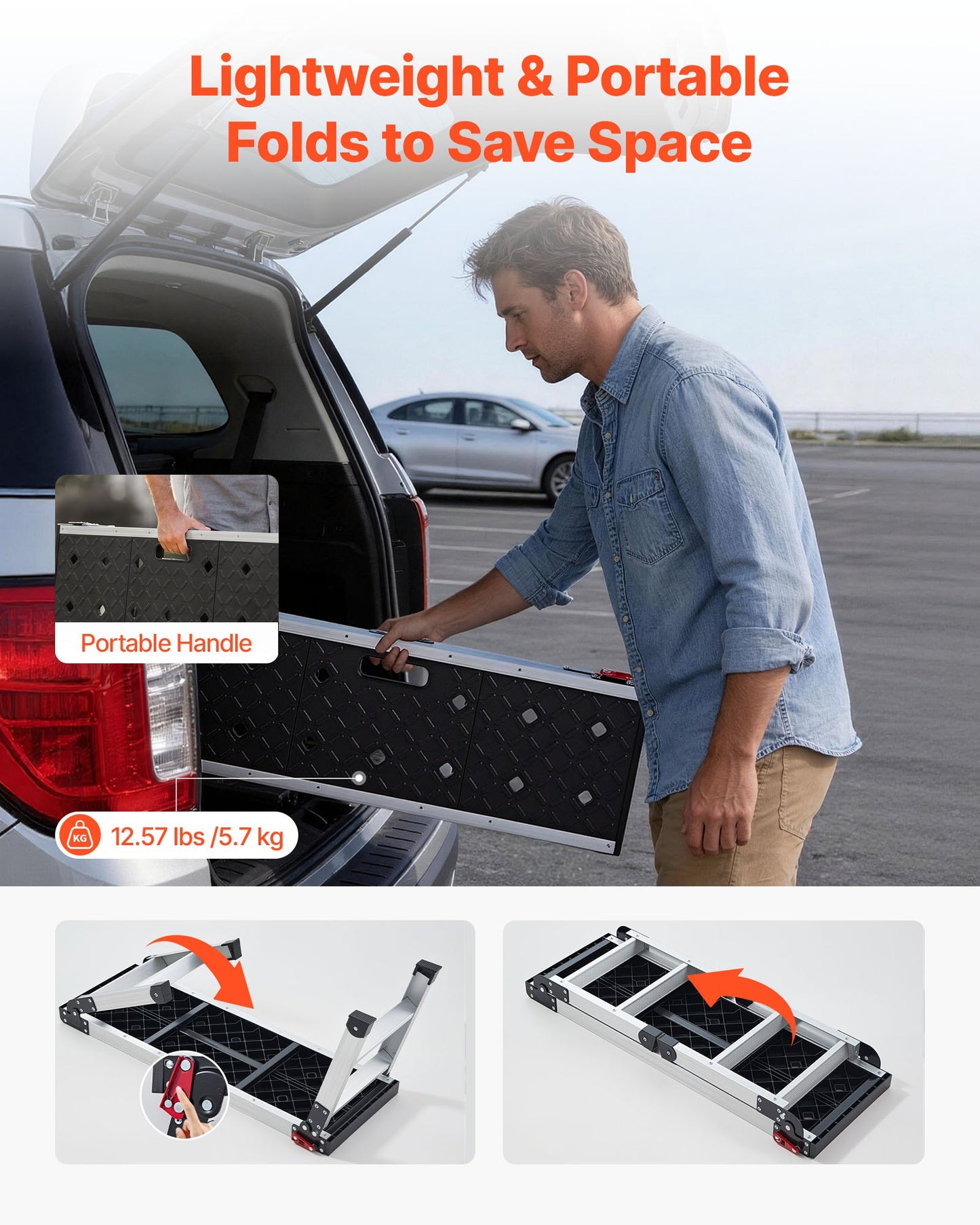Folding Work Platform, 910 x 310 mm Aluminum Step Stool, 420 mm Height, 226.8 kg Load Capacity, Heavy Duty Platform Ladder with Locks, Portable Work Bench for Painting & Maintenance & Home