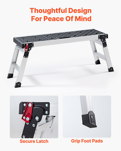 Folding Work Platform, 910 x 310 mm Aluminum Step Stool, 420 mm Height, 226.8 kg Load Capacity, Heavy Duty Platform Ladder with Locks, Portable Work Bench for Painting & Maintenance & Home