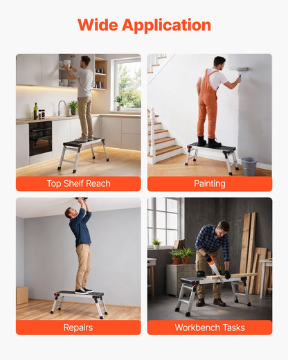 Folding Work Platform, 910 x 310 mm Aluminum Step Stool, 420 mm Height, 226.8 kg Load Capacity, Heavy Duty Platform Ladder with Locks, Portable Work Bench for Painting & Maintenance & Home