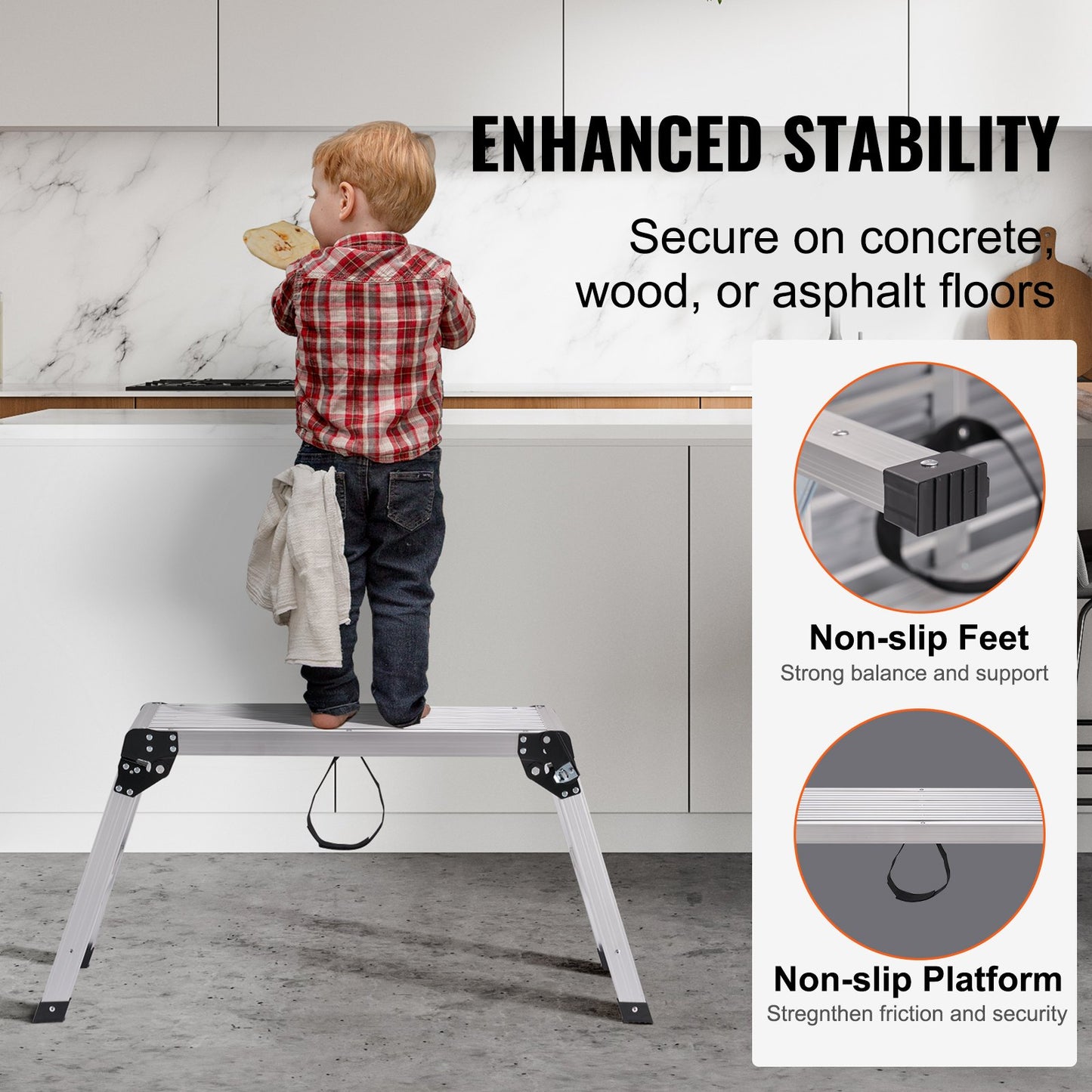 VEVOR Folding Work Platform, 330 lbs Load Capacity, Aluminum Drywall Stool Ladder,