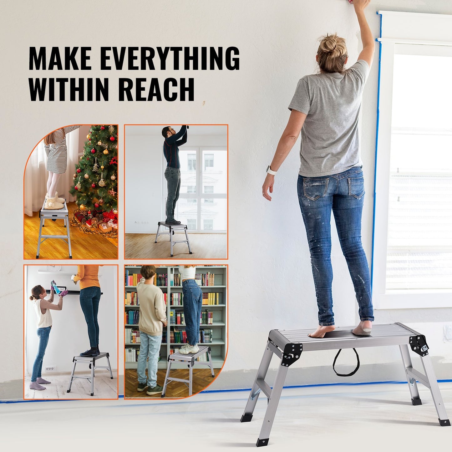 VEVOR Folding Work Platform, 330 lbs Load Capacity, Aluminum Drywall Stool Ladder,