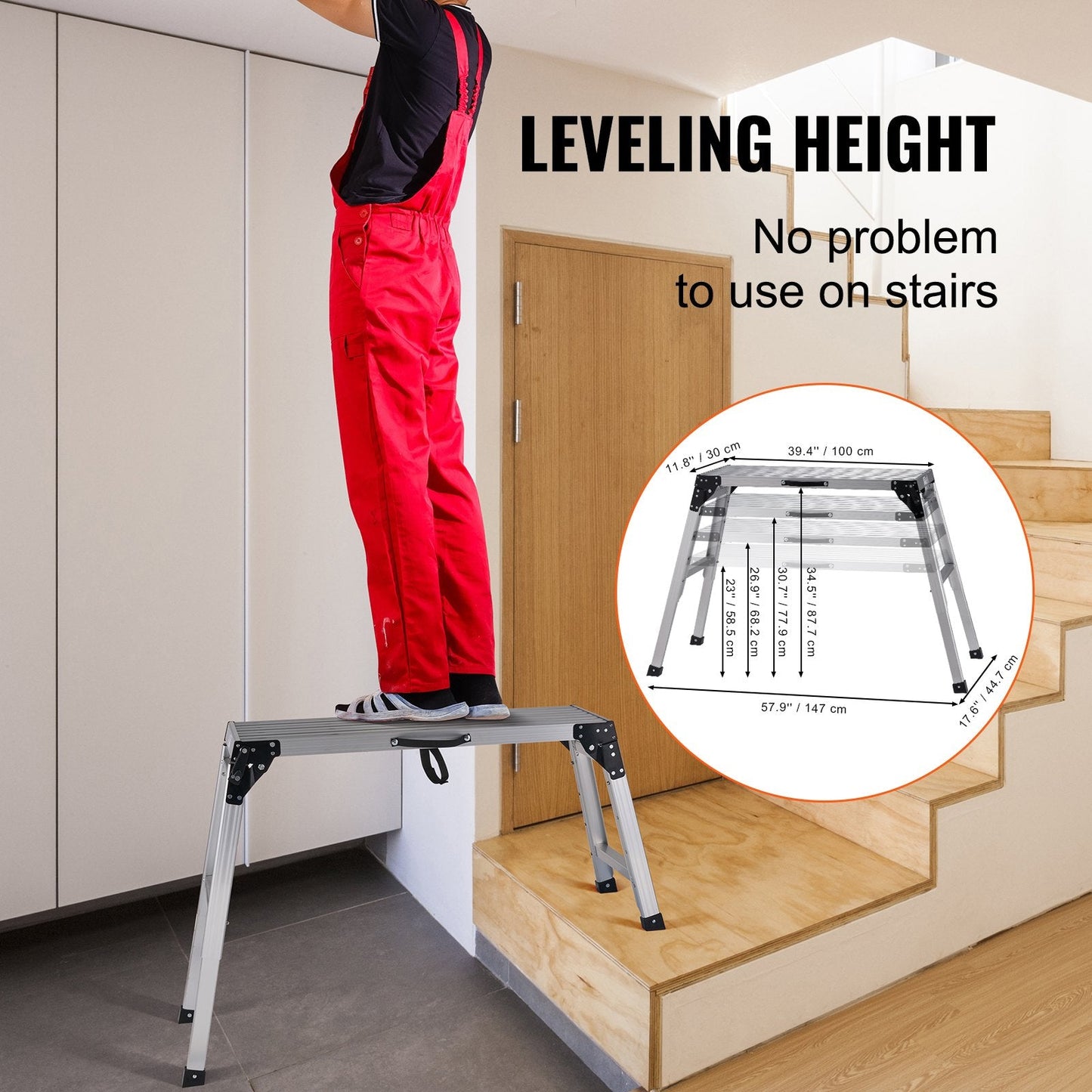 Adjustable Folding Aluminum Work Platform, 150 kg Capacity, 0.58-0.87 m Height