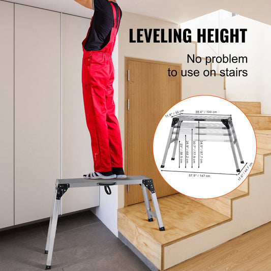 Adjustable Folding Aluminum Work Platform, 150 kg Capacity, 0.58-0.87 m Height