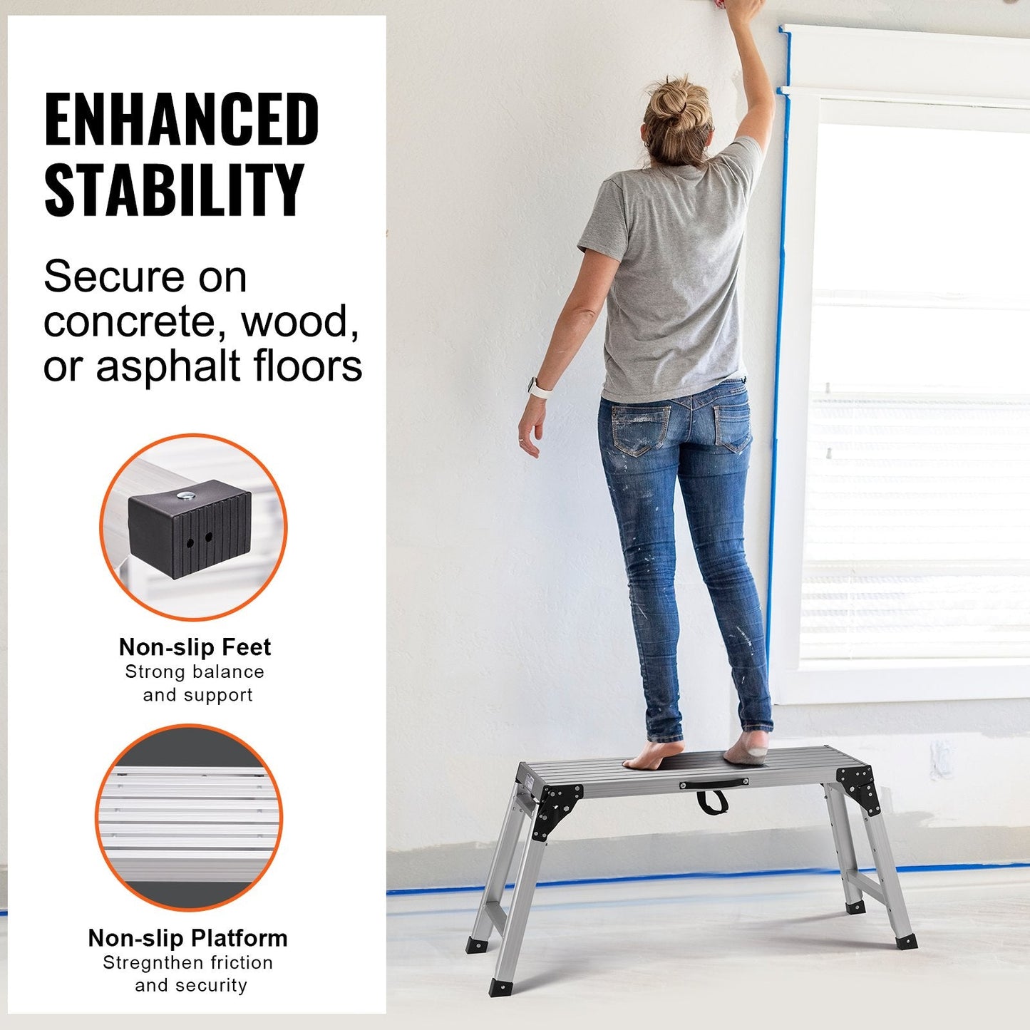 Adjustable Folding Aluminum Work Platform, 150 kg Capacity, 0.58-0.87 m Height