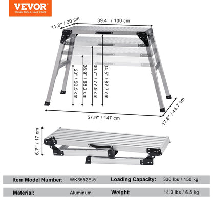 Adjustable Folding Aluminum Work Platform, 150 kg Capacity, 0.58-0.87 m Height