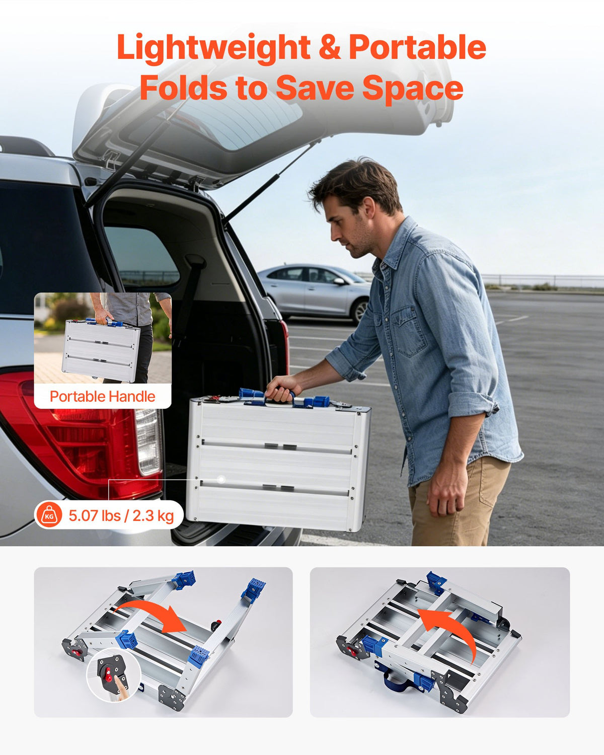 Folding Work Platform, Adjustable Height 305-406 mm, 226.8 kg Capacity Aluminum Step Stool, Heavy Duty Non-Slip Platform Ladder, Portable Work Bench for Painting, Cleaning, Home & Professional