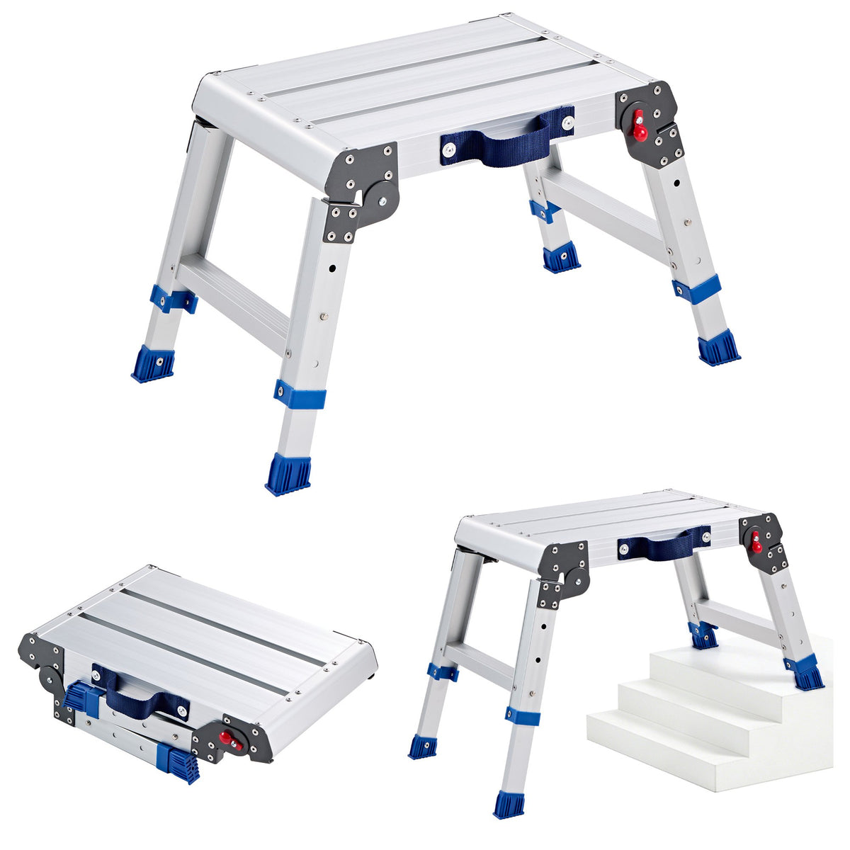 Folding Work Platform, Adjustable Height 305-406 mm, 226.8 kg Capacity Aluminum Step Stool, Heavy Duty Non-Slip Platform Ladder, Portable Work Bench for Painting, Cleaning, Home & Professional