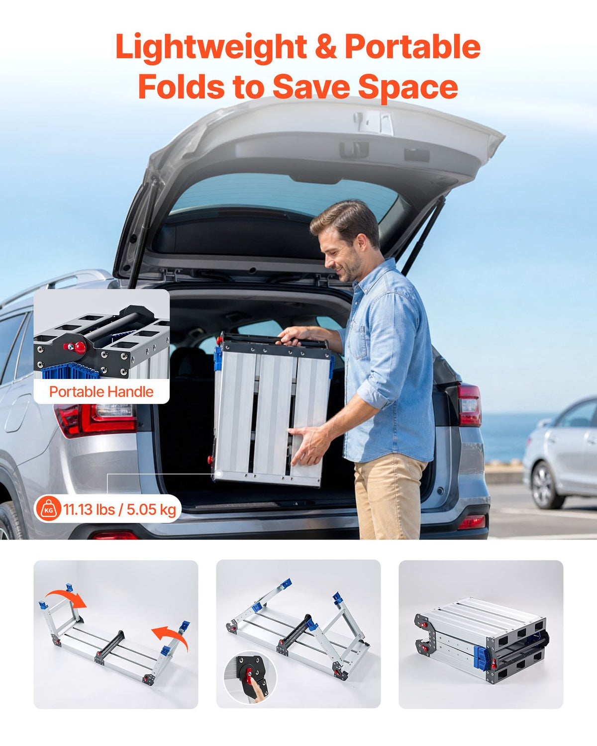 Folding Work Platform, Adjustable Height 360-508 mm, 226.8 kg Capacity Aluminum Step Stool, Heavy Duty Non-Slip Platform Ladder, Portable Work Bench for Painting, Cleaning, Home & Professional