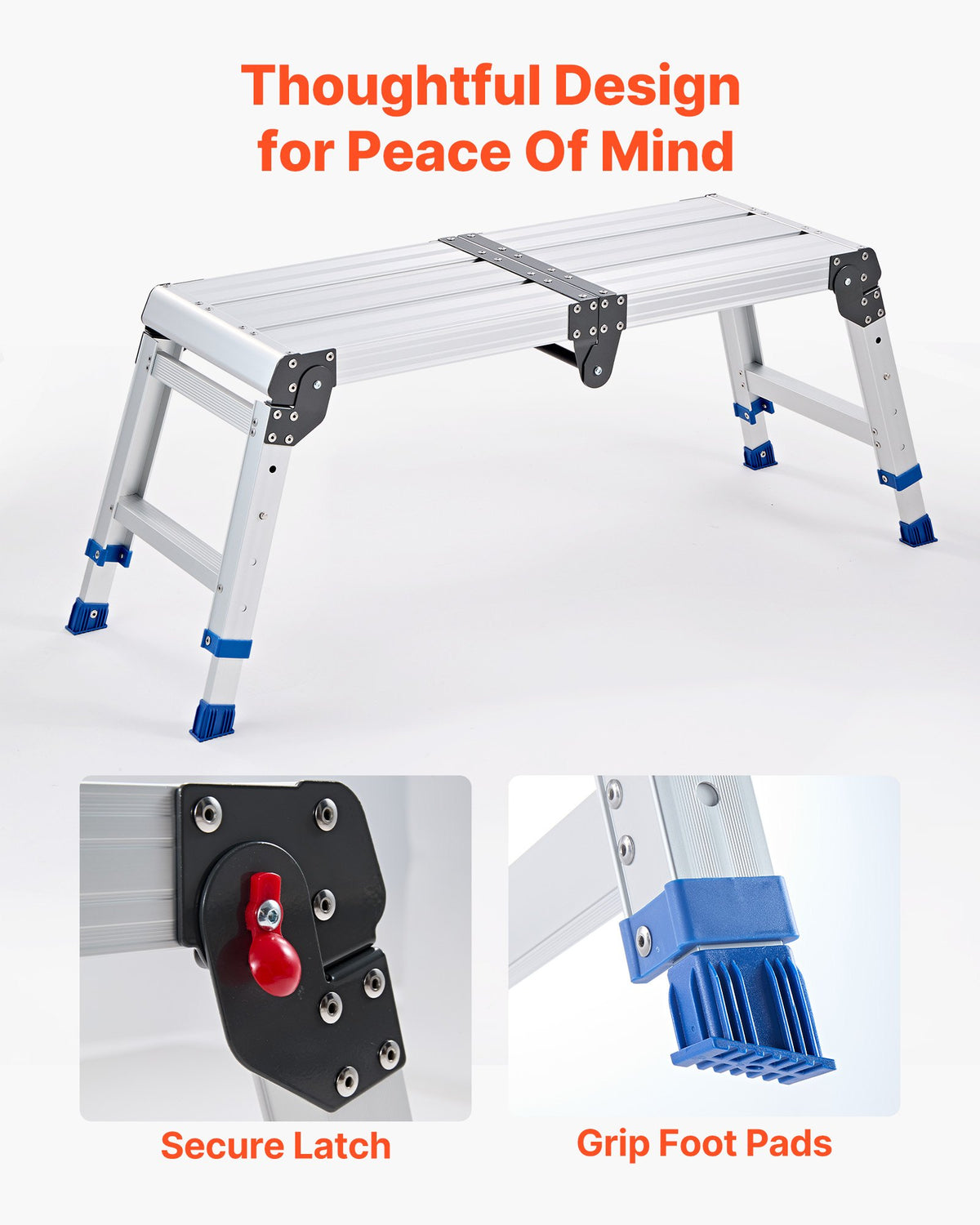 Folding Work Platform, Adjustable Height 360-508 mm, 226.8 kg Capacity Aluminum Step Stool, Heavy Duty Non-Slip Platform Ladder, Portable Work Bench for Painting, Cleaning, Home & Professional