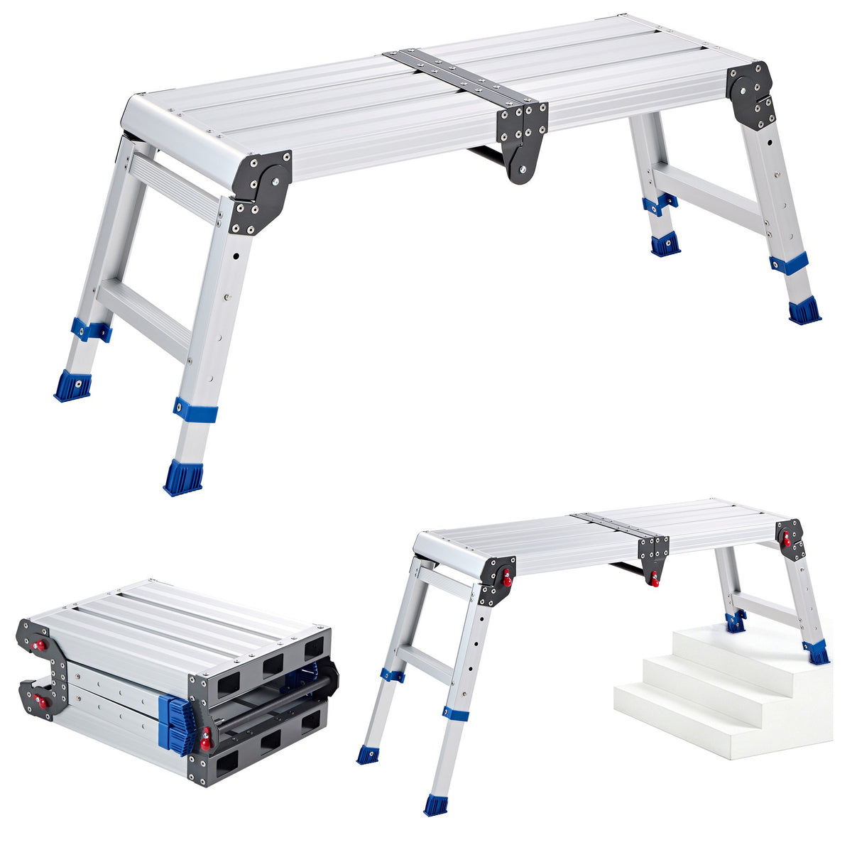 Folding Work Platform, Adjustable Height 360-508 mm, 226.8 kg Capacity Aluminum Step Stool, Heavy Duty Non-Slip Platform Ladder, Portable Work Bench for Painting, Cleaning, Home & Professional