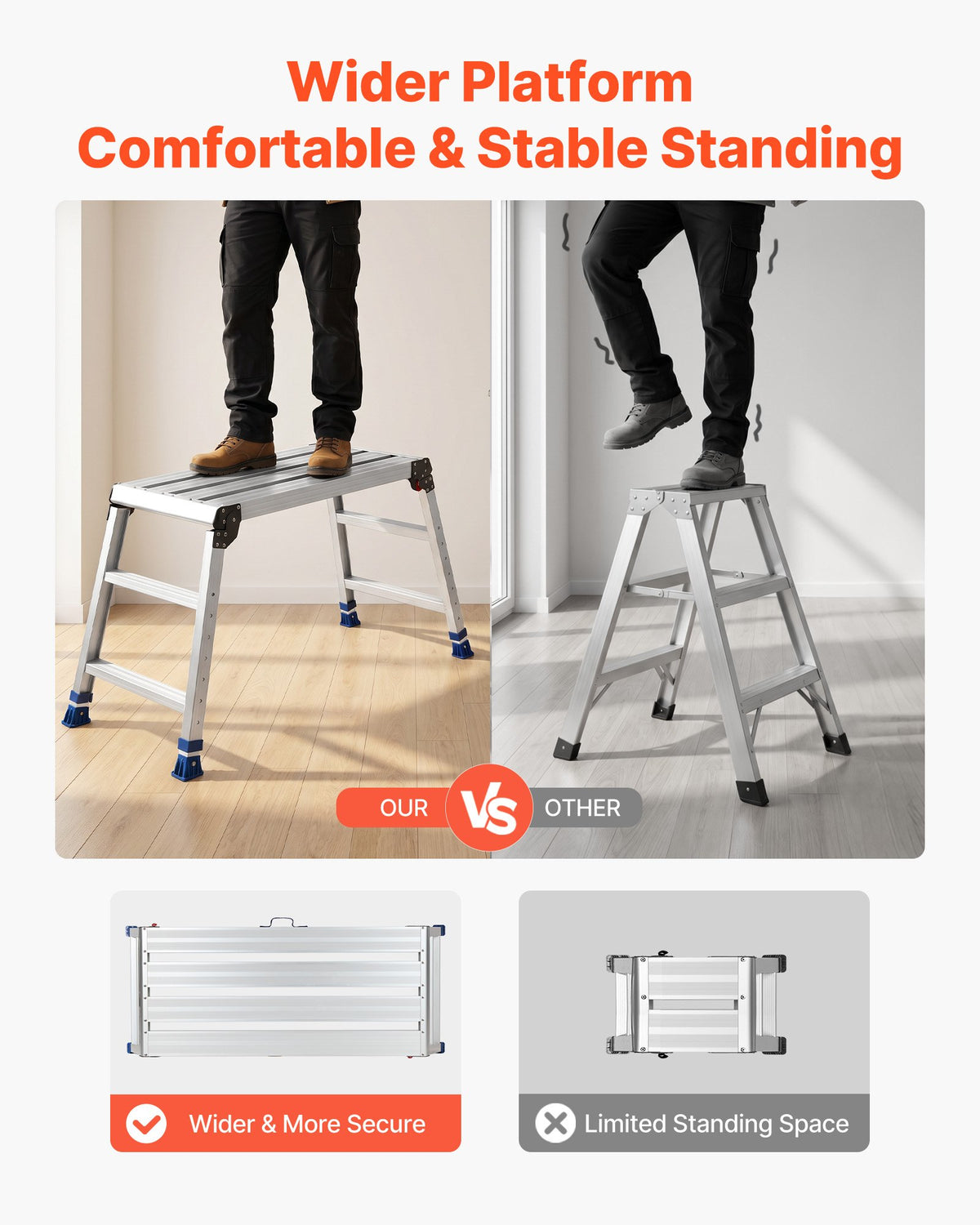 Folding Work Platform, Adjustable Height 584-876 mm, 1016 x 457 mm Aluminum Step Stool, 226.8 kg Load Capacity, Heavy Duty Non-Slip Platform Ladder, Portable Work Bench for Painting, Maintenance