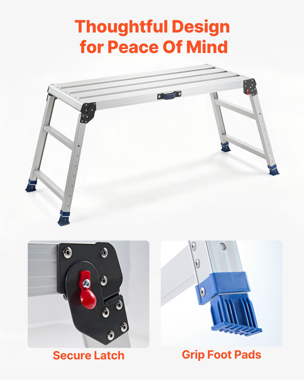 Folding Work Platform, Adjustable Height 584-876 mm, 1016 x 457 mm Aluminum Step Stool, 226.8 kg Load Capacity, Heavy Duty Non-Slip Platform Ladder, Portable Work Bench for Painting, Maintenance