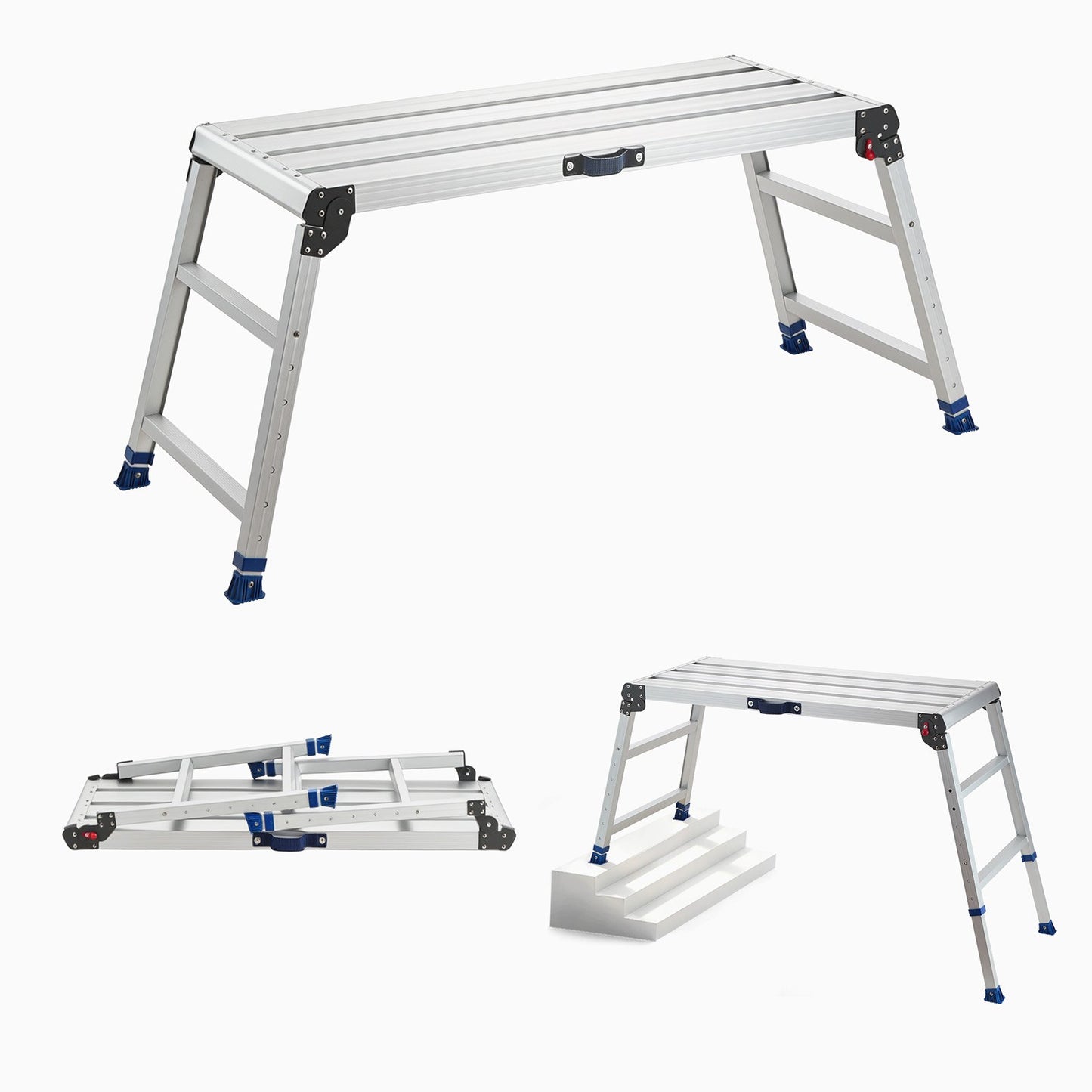 Folding Work Platform, Adjustable Height 584-876 mm, 1016 x 457 mm Aluminum Step Stool, 226.8 kg Load Capacity, Heavy Duty Non-Slip Platform Ladder, Portable Work Bench for Painting, Maintenance