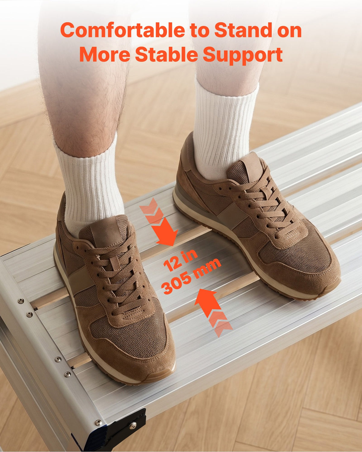 Folding Work Platform, Adjustable Height 584-876 mm, 1016 x 305 mm Aluminum Step Stool, 226.8 kg Load Capacity, Heavy Duty Non-Slip Platform Ladder, Portable Work Bench for Painting, Maintenance