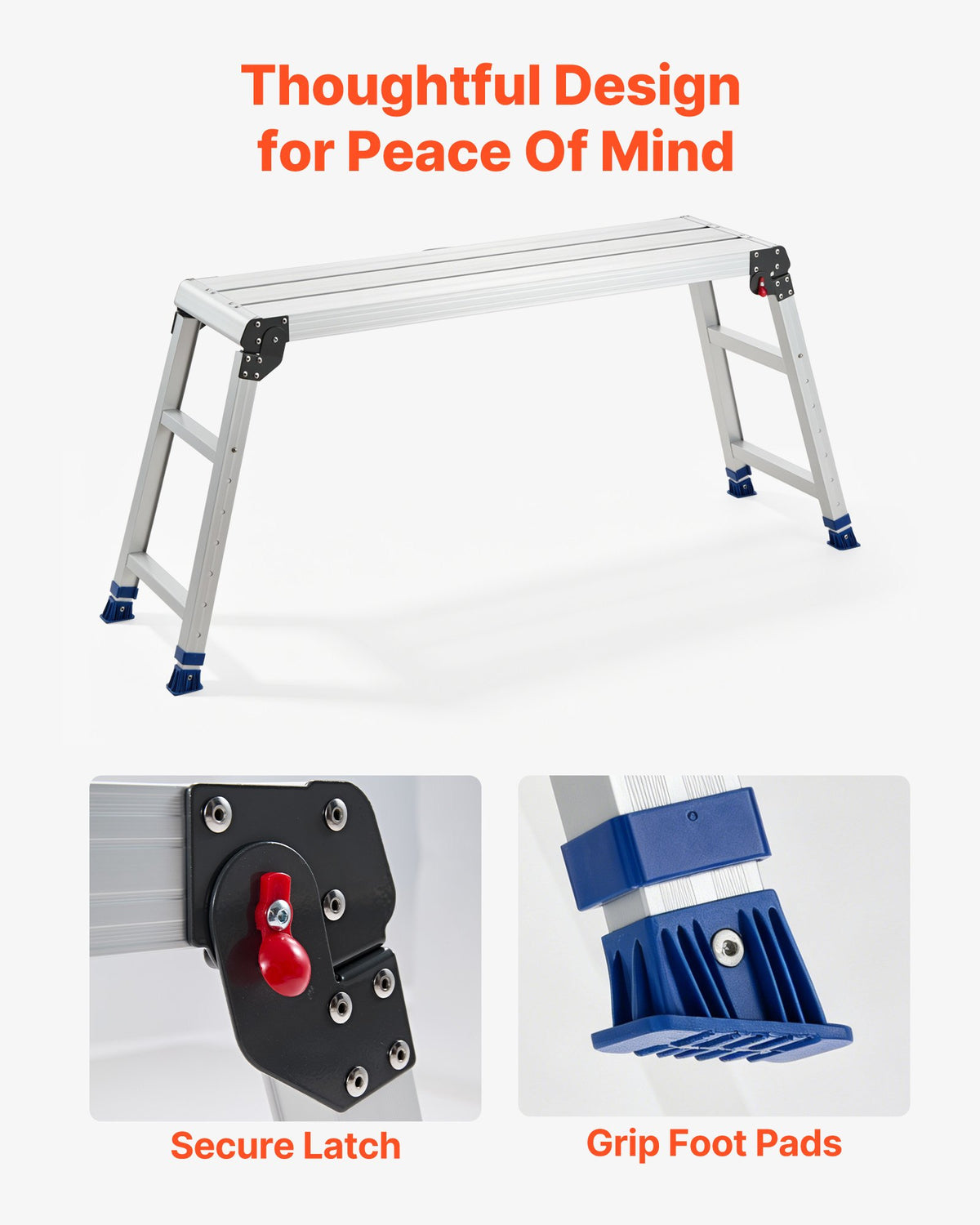 Folding Work Platform, Adjustable Height 584-876 mm, 1016 x 305 mm Aluminum Step Stool, 226.8 kg Load Capacity, Heavy Duty Non-Slip Platform Ladder, Portable Work Bench for Painting, Maintenance