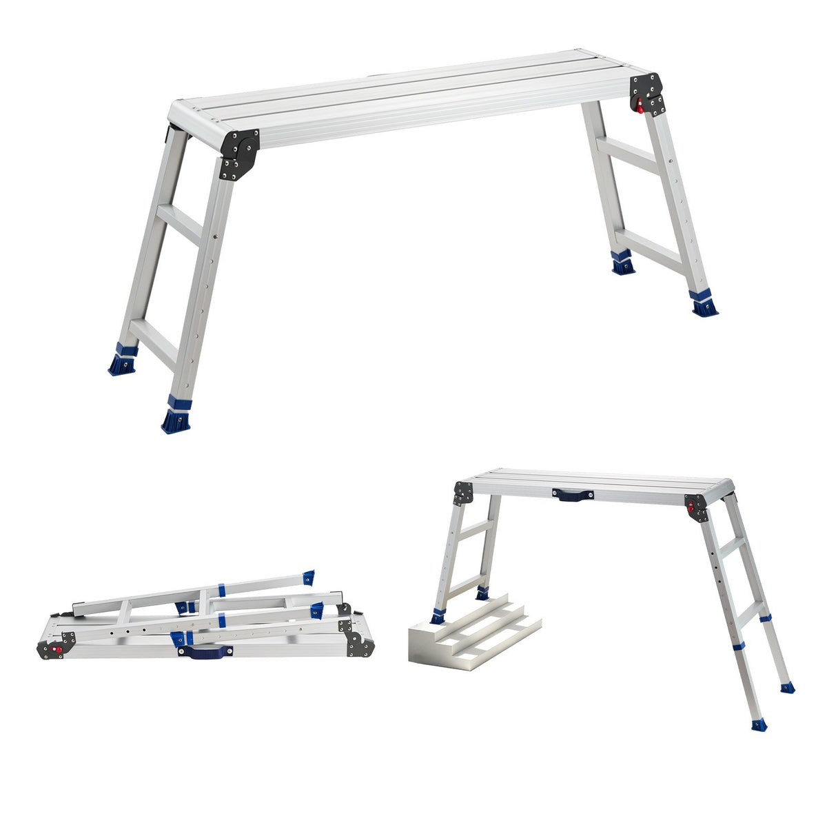 Folding Work Platform, Adjustable Height 584-876 mm, 1016 x 305 mm Aluminum Step Stool, 226.8 kg Load Capacity, Heavy Duty Non-Slip Platform Ladder, Portable Work Bench for Painting, Maintenance